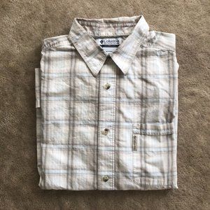 Columbia Beige Plaid Button-Down Collared Shirt